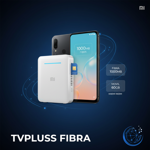 Bundle Fibra 1000MB + Móvil 60GB + Xiaomi - TVPLUSS FIBRA